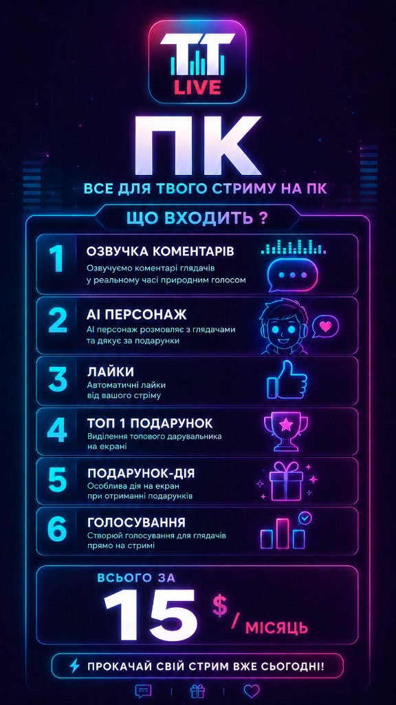 Тариф ПК — 15 $ на місяць